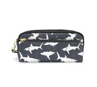 PU Leather Pencil Case Vintage White Shark Pen Pouch Makeup Cosmetic Bag
