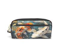 PU Leather Pencil Case White and Red Koi Fish Pen Pouch Makeup Cosmetic Bag