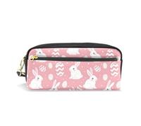 PU Leather Pencil Case White Bunny Easter Egg Pen Pouch Makeup Cosmetic Bag