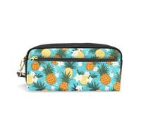 PU Leather Pencil Case White Flower Pineapple Pen Pouch Makeup Cosmetic Bag