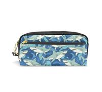 PU Leather Pencil Case White Shark Blue Ocean Pen Pouch Makeup Cosmetic Bag