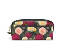 PU Leather Pencil Case Yellow Red Roses Pen Pouch Makeup Cosmetic Bag