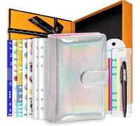 PU Leather Personal Notebook Planner with 67 Pages Loose-Leaf Papers 6 Holes Ring Binder Pen Holder Magnetic Buckle (Rainbow Glitter,A6 Gift Box)