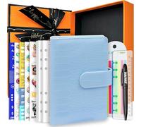 PU Leather Personal Notebook Planner with 67 Pages Loose-Leaf Papers 6 Holes Ring Binder Pen Holder Magnetic Buckle (Sky Blue Crocodile Pattern,A6 Gift Box)