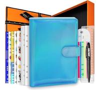 PU Leather Personal Notebook Planner with 67 Pages Loose-Leaf Papers 6 Holes Ring Binder Pen Holder Magnetic Buckle (Holographic Cyan,A5 Gift Box)