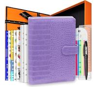 PU Leather Personal Notebook Planner with 67 Pages Loose-Leaf Papers 6 Holes Ring Binder Pen Holder Magnetic Buckle (Lavender Crocodile Pattern,A5 Gift Box)