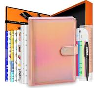 PU Leather Personal Notebook Planner with 67 Pages Loose-Leaf Papers 6 Holes Ring Binder Pen Holder Magnetic Buckle (Holographic Pink,A5 Gift Box)