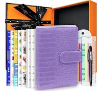 PU Leather Personal Notebook Planner with 67 Pages Loose-Leaf Papers 6 Holes Ring Binder Pen Holder Magnetic Buckle (Lavender Crocodile Pattern,A6 Gift Box)