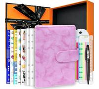 PU Leather Personal Notebook Planner with 67 Pages Loose-Leaf Papers 6 Holes Ring Binder Pen Holder Magnetic Buckle (Pink Marble,A6 Gift Box)