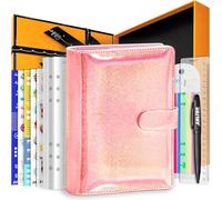 PU Leather Personal Notebook Planner with 67 Pages Loose-Leaf Papers 6 Holes Ring Binder Pen Holder Magnetic Buckle (Pink Glitter,A5 Gift Box)
