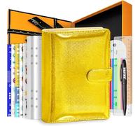 PU Leather Personal Notebook Planner with 67 Pages Loose-Leaf Papers 6 Holes Ring Binder Pen Holder Magnetic Buckle (Yellow Glitter,A5 Gift Box)