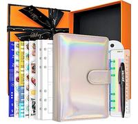 PU Leather Personal Notebook Planner with 67 Pages Loose-Leaf Papers 6 Holes Ring Binder Pen Holder Magnetic Buckle (Rainbow,A6 Gift Box)