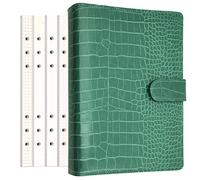 PU Leather Personal Notebook Planner with 80 Pages Loose-Leaf Papers 6 Holes Ring Binder Pen Holder Magnetic Buckle (Green Faux Crocodile Texture,A5 Mini)