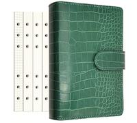 PU Leather Personal Notebook Planner with 80 Pages Loose-Leaf Papers 6 Holes Ring Binder Pen Holder Magnetic Buckle (Green Faux Crocodile Texture,A6 Mini)