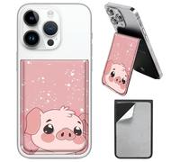 PU Leather Phone Wallet Stick On, Adjustable Stand Phone Card Holder Stick On Wallet, Securely Stores ID Cards & Cash, Waterproof Card Phone Holder Universal Most Cellphones A16, Kawaii Piglet, Size