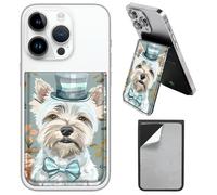 PU Leather Phone Wallet Stick On, Adjustable Stand Phone Card Holder Stick On Wallet, Securely Stores ID Cards & Cash, Waterproof Card Phone Holder Universal Most Cellphones A16, Gentleman Dog, Size