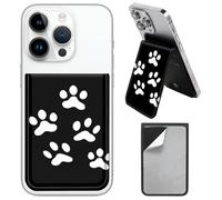 PU Leather Phone Wallet Stick On, Adjustable Stand Phone Card Holder Stick On Wallet, Securely Stores ID Cards & Cash, Waterproof Card Phone Holder Universal Most Cellphones A17, White claw marks