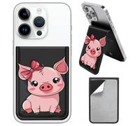 PU Leather Phone Wallet Stick On, Adjustable Stand Phone Card Holder Stick On Wallet, Securely Stores ID Cards & Cash, Waterproof Card Phone Holder Universal Most Cellphones A15, Cute Pink Piglet