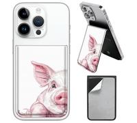 PU Leather Phone Wallet Stick On, Adjustable Stand Phone Card Holder Stick On Wallet, Securely Stores ID Cards & Cash, Waterproof Card Phone Holder Universal Most Cellphones A10, Pink Piglet, Size:3.7