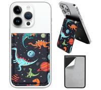 PU Leather Phone Wallet Stick On, Adjustable Stand Phone Card Holder Stick On Wallet, Securely Stores ID Cards & Cash, Waterproof Card Phone Holder Universal Most Cellphones A12, Colorful Dinosaurs