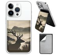 PU Leather Phone Wallet Stick On, Adjustable Stand Phone Card Holder Stick On Wallet, Securely Stores ID Cards & Cash, Waterproof Card Phone Holder Universal Most Cellphones A12, Elegant Deer, Size