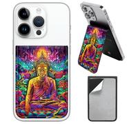 PU Leather Phone Wallet Stick On, Adjustable Stand Phone Card Holder Stick On Wallet, Securely Stores ID Cards & Cash, Waterproof Card Phone Holder Universal Most Cellphones A12, Buddha Lotus, Size