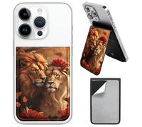 PU Leather Phone Wallet Stick On, Adjustable Stand Phone Card Holder Stick On Wallet, Securely Stores ID Cards & Cash, Waterproof Card Phone Holder Universal Most Cellphones A11, Lion Beautiful Wife
