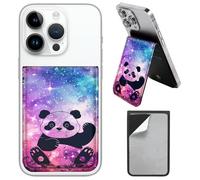 PU Leather Phone Wallet Stick On, Adjustable Stand Phone Card Holder Stick On Wallet, Securely Stores ID Cards & Cash, Waterproof Card Phone Holder Universal Most Cellphones A18, cutest panda, Size