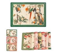 PU Leather Placemats Coasters Sets 6,Heat Insulation Dual Sided Faux Leather Table Mats Waterproof Washable Dining Place Mats Kitchen Indoor Outdoor Party,Non-Slip 50x35cm Floral Table Mats