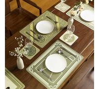 PU Leather Placemats Coasters Sets 6,Heat Insulation Dual Sided Faux Leather Table Mats Waterproof Washable Dining Place Mats Kitchen Indoor Outdoor Party,Non-Slip 50x35cm Floral Table Mats