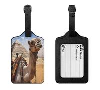 PU Leather Pyramid Camel Luggage Tags Waterproof Baggage Id Holders with Privacy Flap Adjustable Strap & Info Card for Suitcases Travel Bags Gym Duffels Golf Bags Work Totes
