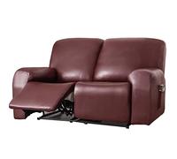PU Leather Recliner Sofa Cover 1/2/3 Seater Stretch Waterproof Sectional Couch Protector Cover with Side Pocket for Cats Dogs,E,2 Seater