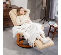 PU Leather Reclining Armchair with Footrest for Living Room, Beige HOMCOM Beige One Size