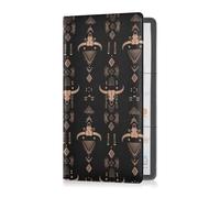 Pu Leather Registration and Insurance Card Holder Men Women Auto Glove Box Organizer for Driver Auto Owners Trailer Motorcycle Boat Rose Gold Line Art African Tribal Motifs and Water Buffalo Skulls