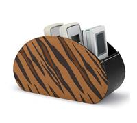 PU Leather Remote Caddy,Tiger Stripe TV Remote Control Holder with 5 Compartments Desktop Organizer for Office Supplies