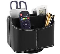 PU Leather Remote Control Holder 360 Degree Spinning Desk Organizer Storage Box for Remote Controllers, TV Guide, Mail, Electronics, Pen,Stationery and Media Storage (Black)