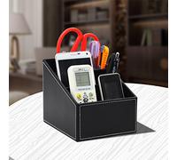 PU Leather Remote Control Holder Organizer Leather Desktop Storage Organizer with 3 Compartments Home Office Desk Decor Accessories Storage Container for Office Supplies Remote Cellphone Eyeglasses