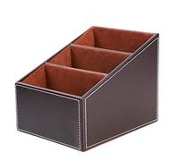 PU Leather Remote Control Holder Organizer Leather Desktop Storage Organizer with 3 Compartments Home Office Desk Decor Accessories Storage Container for Office Supplies Remote Cellphone Eyeglasses