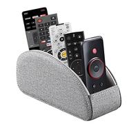 PU Leather Remote Control Holder,TV Remote Caddy with 5 Compartments,Bedside Table or Desktop Organizer for TV,DVD,Blu-Ray,Heater Controllers and Glasses,Media Player,Pen or Pencil Storage(Grey)