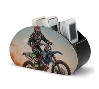 PU Leather Remote Control Organizer Box 5-Slot Multifunctional Sport Motorcycle Motocross Racing Theme Storage Holder for TV/DVD/Accessories Stylish Desk Decor for Living Room, Bedroom, Office