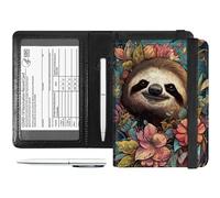 PU Leather RFID Blocking Passport & Vaccine Card Holder Combo, Women's Travel Passport Wallet Case with Elastic Band & Pen, Cute Sloth, Rfid Wallet