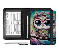 PU Leather RFID Blocking Passport & Vaccine Card Holder Combo, Women's Travel Passport Wallet Case with Elastic Band & Pen, Floral Owl, Rfid Wallet