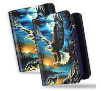 PU Leather Rfid Passport Wallet for Men and Women, Slim Travel Document Organizer with Card Slots, Pen Holder, SIM Slots - Compact Passport Case for Business & Travel, Bald Eagle Wolf Mountain Forest