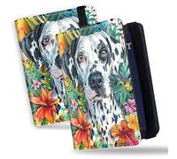 PU Leather Rfid Passport Wallet for Men and Women, Slim Travel Document Organizer with Card Slots, Pen Holder, SIM Slots - Compact Passport Case for Business & Travel, Spotted Dog Red Flowers Green