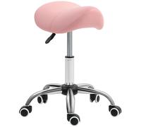 HOMCOM PU Leather Saddle Stool with Moulded Padded Seat Adjustable - Pink - PU, Sponge, Steel