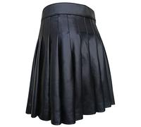 PU Leather Scottish Kilt for Men Gothic Pleated Skirt Mens Highland Scotland Festival Kilts Medium Length Traditional Punk Plain Skirts Stag Party Half Kilts Black