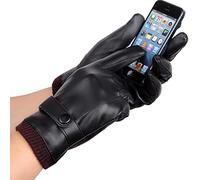 PU Leather Screen Gloves Thicker Coral Velvet Driving Windproof Warmth for Cycling Hiking Four Seasons