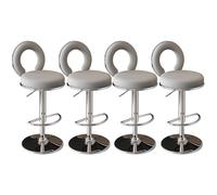 PU Leather Set of 4 Swivel Counter Height Barstools with Back Adjustable Chairs Kitchen Island Stools for Home Bar Dining Room-Gold Blue Interesting (Grey Silver Base)