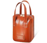Pu Leather Shell Makeup Bag Large Capacity Brown Cosmetic Pouch | Large Opening, Multiple Compartments of Different Sizes, Easy to Maintain Finish