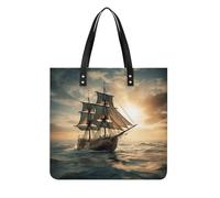Pu Leather Ship Sailing Alone Tote Bag Soft Shoulder Bags Top Handle Purses And Handbags Weekender Hobo for Women